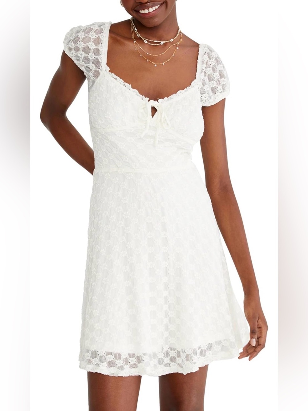 Aeropostale NWT White Textured Off Shoulder Babydoll Mini Dress Romantic - Picture 2 of 12